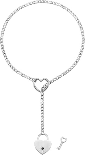 RWQIAN Verstellbare Schlupfkette Damen Herz/O-Ring/Schloss Slip Chain Kette Punk Gothic Kubanische Halskette Silber/Gold/Schwarz Schmuck Y-Halskette 26-34