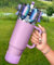 OffiEase Bow Accessories for Stanley Cup 40 30 oz - Purple Bow Straw Cover Lid Topper Diamond Caps Silicone Boot Sleeve Decor for Stanley Water Bottle Tumbler
