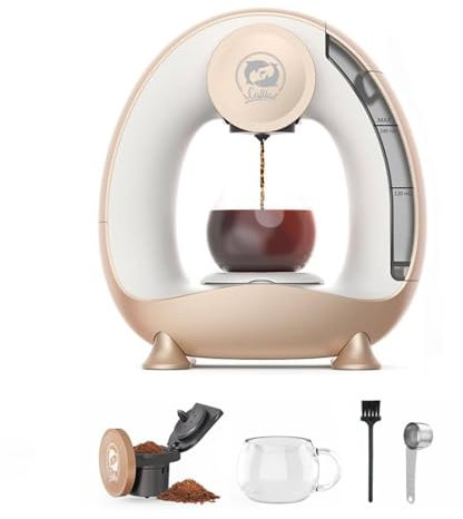 i Cafilas Elektrische Kaffeemaschine Mini Kaffeebrüher für gemahlenen Kaffee,Americano 2-in-1 Mini One Cup Kaffeebrauer/Teebereiter, 120-240 ml (Champagner)