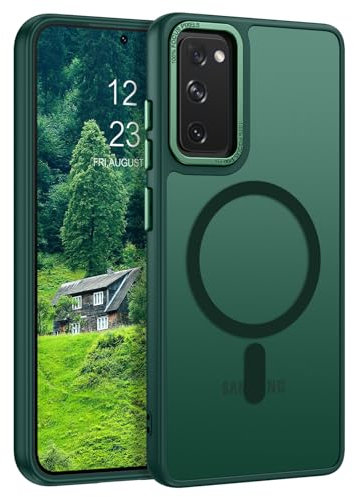DOMAVER Magnetisch Hülle für Samsung Galaxy S20 FE 4G/5G, Handyhülle Samsung S20 FE Case kompatible mit Mag Safe, Matt Transparente Material Cover, Ultra Dünne Rundumschutz Schutzhülle, Dunkelgrün