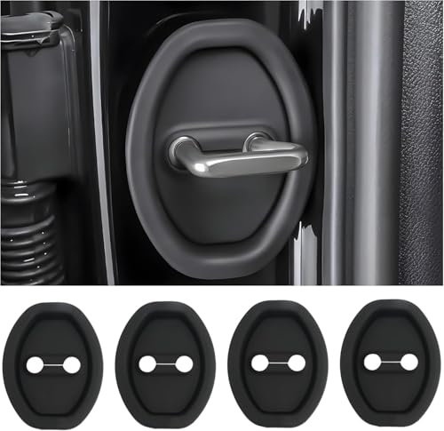 HLTTXS 4Pcs Car Door Lock Cover for Renault Trafic Vauxhall Vivaro, Silent Shock Pads Silicone Door Lock Protector Cover, Car Door Lock Protector,A/Black