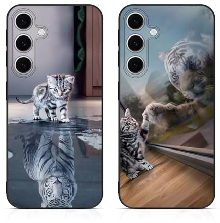 DiaryTown 2 Stück Samsung Galaxy A56 5G Hülle Tier Muster Motiv Handyhülle Weich TPU Silikon Schwarz Case Kratzfest Stoßfeste Schutzhülle Ultra Dünn Cover für Galaxy A56 5G - Katze & Tiger