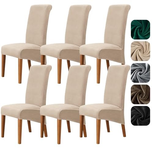 Alishomtll Samt Stuhlhussen XL 6er Set Universal Stretch Stuhlbezug für Schwingstühle Große Esszimmerstühle Bezug Waschbar Abnehmbar Stühle Schutz für Küche Bankett Hochzeit Party (Beige, 6 Stück)