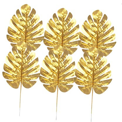 Homoyoyo 12 Pièces De Feuilles De Palmier Artificielles Dorées pour Décoration Tropicale - Accessoires De Fête Et Mariage - Feuillage en Soie avec Tige en Plastique