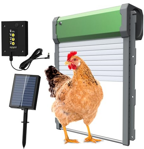 Porta-poulailler automatique solaire avec fonction anti-pincement, deux méthodes de charge, portes automatiques pour poulailler avec télécommande, capteur de lumière, minuteur, 28 x 24 cm