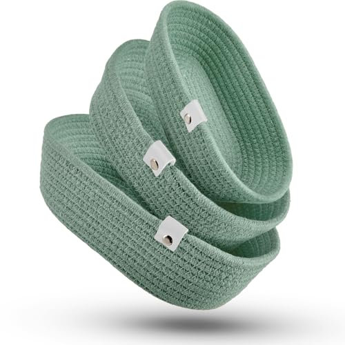 Gem of Oak Aufbewahrungskörbe oval meergrün für Regale Schränke Schlafzimmer Badezimmer Organisation Schubladenschrank Kommode Kinderzimmer Dekoration Dekokorb, 3er Set