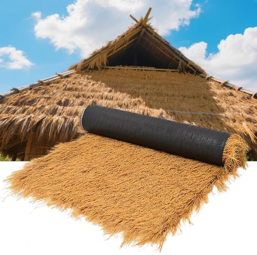 ZHWFDC Toit en paille artificielle, Palmier synthétique résistant au feu, Toit en paille mexicain, Utilisé pour bar Tiki, cabane, plage, jardin tropical hawaïen (Jaune clair, 1 * 10m (3,28 * 32,8pi))