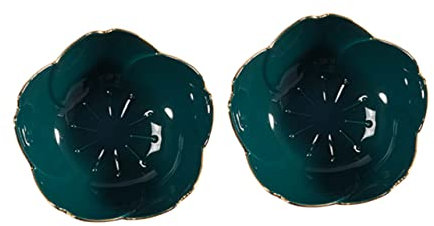 UTHCLO Plato De Porcelana Flores De 7 Cm, Platillo De Cerámica Para Condimentos, Tazón De Condimentos Floral, Color Verde Oscuro, Adecuado Para Sushi y Cenas, Set De 2 Unidades