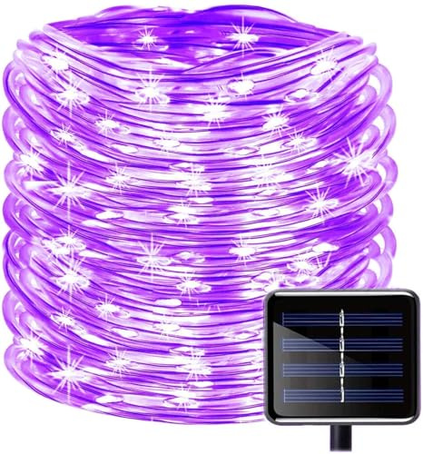 YUANYUYING Solar-Lichterkette, Wasserdichte Lichterkette mit 300 LEDs, 32 m, mit 8 Modi, solarbetriebene Gartenleuchten für Garten, Zaun, Weg, Baum, Hochzeit & Party (Lila)