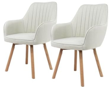holz4home 2er Set Armlehnenstuhl Beige I Gepolsterter Wohnzimmerstuhl Sessel mit Holzbeinen I Sitz gepolstert I Stuhlbeine aus Eichenholz I Stuhl für Wohnzimmer Esszimmer