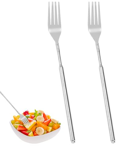 2 Pack Extendable Prank Fork, 8.7 to 25.4 Telescopic Stainless Steel Fork,Portable Telescopic Forks Suitable for Dining,Feeding,Travel and Outdoor Barbecues