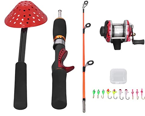 MechKit EIS-Angelruten-Rollen-Kombination, Premium-Carbonfaser, 56 cm, Eisangel-Werkzeug-Set mit Angelschnur-Haken, Aufbewahrungsbox für Winter-Outdoor-Angelbegeisterte