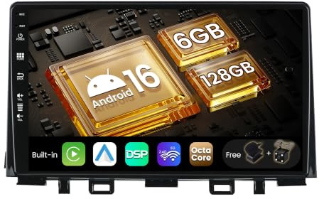 SXAUTO - 6G+128G - Android 16 IPS Autoradio für KIA Rio YB (2016-2020) - Eingebaut Carplay/Android Auto/DSP - LED Kamera + MIC - DAB Lenkradsteuerung Fast-Boot 360-CAM WiFi - 2 Din 9 Zoll