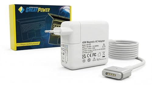 INFOELETTRONICA Alimentatore 45W MagSafe 2 per MacBook Air 11 e 13 Pollici (Fine 2012-2017), Caricabatterie PC Portatile Compatibile con Apple Mac, Connettore Magnetico T-Tip, Ricambio per A1466 A1465
