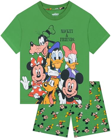 Disney Pyjama Kinder mit Mickey Mouse und Minnie Mouse, Schlafanzug Kinder Jungen Kurz-Set mit Donald Duck & Pluto