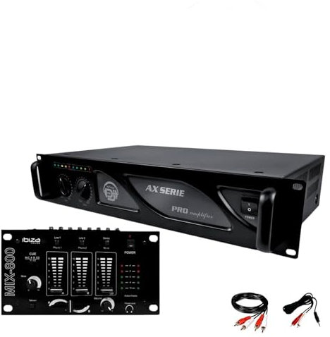 Amplificateur sono 2 x 500W MY DEEJAY AX-1000 MyDj + table de mixage DJ sono MIX800 Ibiza