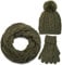 styleBREAKER Schal, Mütze und Handschuh Set, Zopfmuster Strickschal mit Bommelmütze und Handschuhe, Damen 01018208, Farbe::Oliv / Loop Schlauchschal (One Size)