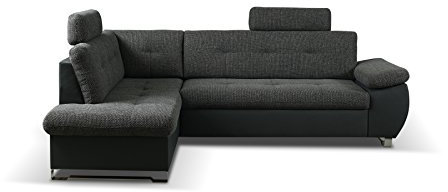mb-moebel Ecksofa Eckcouch mit Bettkästen mit Schlaffunktion Soft Couch Wohnlandschaft L-Form Polsterecke Columb Hellgrau + Schwarz (Ecksofa Links)