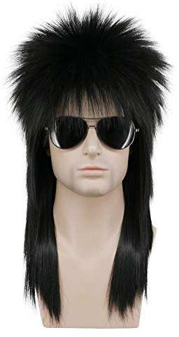 Karlery Men Women Long Straight Black Wig 70s 80s Heavy Metal Rocker | Disco Mullet Wig