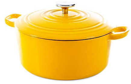 BK Cookware Fonte Émaillée Allemande, 24 cm/4,2 litres Cocotte avec Couvercle, Compatible avec l'induction, Va au Lave-Vaisselle, Va au four jusqu'à 220°C, Soleil Jaune