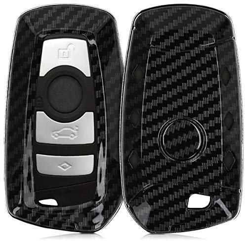 kwmobile Autoschlüssel Hülle kompatibel mit BMW 3-Tasten Funk Autoschlüssel (nur Keyless Go) - Hardcover Schutzhülle Schlüsselhülle Cover Carbon Schwarz