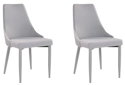 Beliani Set of 2 Upholstered Dining Chairs Grey Fabric High Back Dining Room Camino