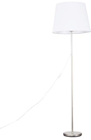 MiniSun | Modern Brushed Chrome Floor Lamp with an Extra Large White Tapered Shade | Floor Lamps & Torchieres, Home Décor & Improvement Essential | Includes Bulb [3000K Warm White]