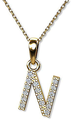 LILLY MARIE Halskette Aus Vergoldetem 333er Ankerkettengold Mit Strassbesetztem Buchstaben-Anhänger