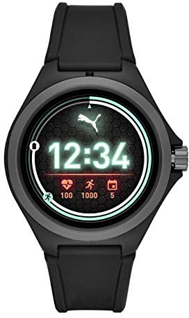 PUMA Sport - 44-mm-Herzfrequenz-Smartwatch für Herren, Leichter Touchscreen mit schwarzem Silikonband - PT9100
