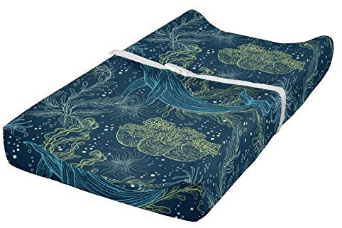 ABAKUHAUS Wal Wickelkissen Wikelauflagenbezug, Meeresfauna und Flora, Weiches Wickeltischunterlage mit befestigungs löchern, Indigo Grün