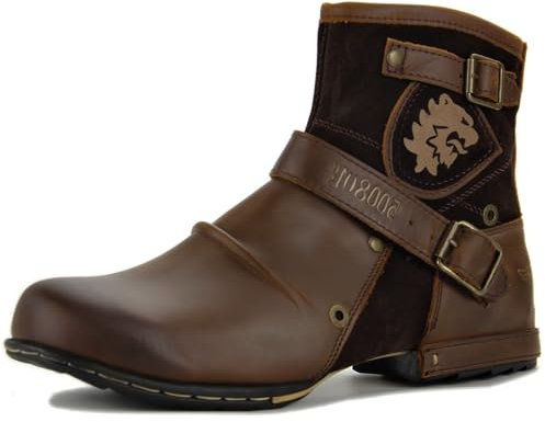 COWSDELLA Stivali da uomo in pelle con suola in gomma Stivali da Moto da Motociclista Cowboy con cerniera Stivaletti Classico
