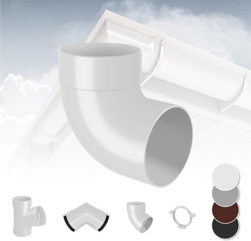 RAINWAY S Regenrinnen System (Rohrbogen 87° einfach weiß) - PVC-U Kunststoff in 4 Farben, für Dachflächen < 100m² empfohlen, Eckstück Bogen 87 Grad