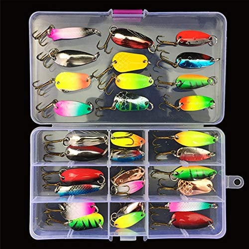 MKNZOME 31 Pcs Mixed Fishing Lures Set Topwater Bass Swimbait Lures Hard Bait Fishing Spoon Spinner Lure Minnow VIB Lure with Treble Hook Popper Crankbait for Trout Walleye Carp Trout Pike