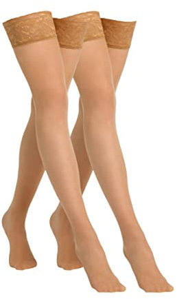 Camano Damen Halterlose Strümpfe 2er Pack L powder