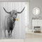 Highland Kuhbulle Duschvorhang Western Tierwelt Tier Badezimmer Vorhang Lustige Bauernhaus Highland Vieh Bad Vorhang mit Blumenblume, weiß grau Skizze Milch wasserdicht Badezimmer Dekor, 210 cm lang