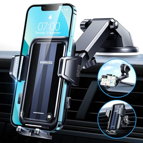 VANMASS 2025【True Militär-Klasse】Handyhalterung Auto【Upgrade Super Saugnapf & Clip 】4 in 1 Handy Halterung Auto Handyhalter Armaturenbrett Scheibe Lüftung Zubehör für iPhone 16 Pro Max/15 Samsung S25