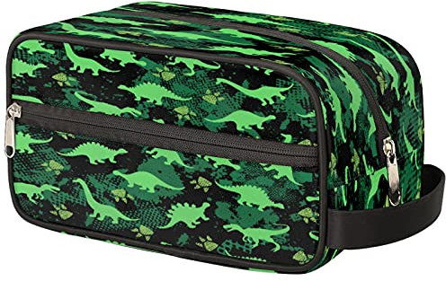 Trousse de toilette de voyage avec empreintes de pieds de dinosaures, trousse de maquillage portable, grande capacité, trousse de rasage pour homme et femme, Animal Dinosaurs, 10.5×4.4×5.3 in
