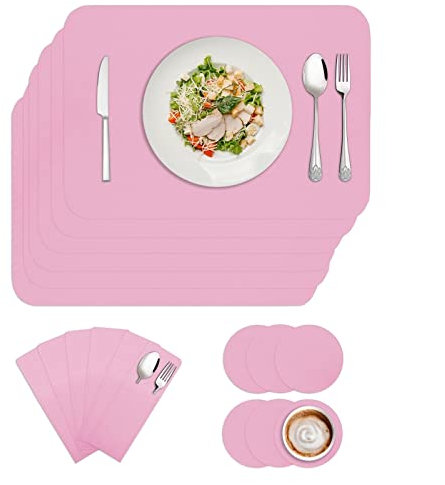 BESTORI Filz Tischset 6er Set, Waschbare Platzdeckchen Hitzebeständig Abwischbar Platzset mit Untersetzer und Bestecktaschen Rosa 30x40cm