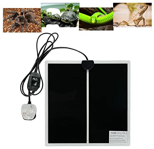 FIPASEN Reptile Heating Mat, Reptile Heating Pad with Temperature Adjustment for Reptiles Tortoise Snakes Lizard Gecko Hermit Crab Turtle Amphibians - Removable Terrarium Heat Mats(14W, 11x11 inches)