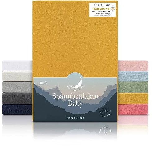 Laleni Draps Housses 55x90 cm en Jersey - Lot de 2 Drap Housse Bebe certifié Oeko-TEX - Drap Housse cododo 100% Coton - Drap Housse lit Parapluie - Drap cododo - Matelas cododo - Drap lit en Jaune