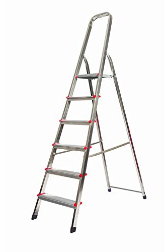 Scala in alluminio 6 gradini larghi leggera professionale Altezza 205 fino a 150kg di peso richiudibile