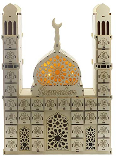 Sahgsa Ramadan Adventskalender 2022 DIY Holz Eid Mubarak Countdown Kalender Dekoration mit Lichtern Ramadan Kalender Kinder Zum Befüllen Süßigkeiten Ramadan Mubarak Eid