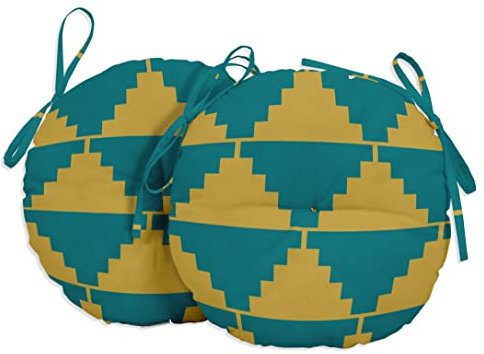 Vargottam Indoor/Outdoor - runde Bistro - Stuhl - Kissen - Block - Druck - Drucken 15 - Zoll - Bistro - Stuhl - Pads wasserdichtes Sitzstuhlkissen fur Home/Buro - Satz von 2 (Gelb) - 16 - Q