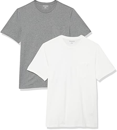 Amazon Essentials Herren T-Shirt mit kurzen Ärmeln, Rundhalsausschnitt und Tasche in normaler Passform, 2er-Pack