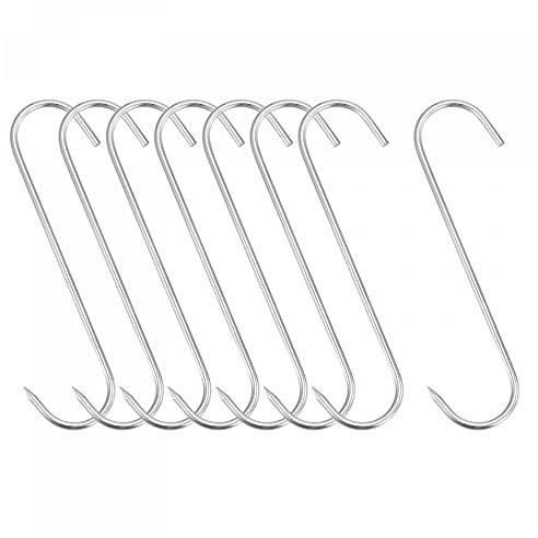 sourcing map 7.87/ 20cm Meat Hooks, 0.2/ 5mm Thick Stainless Steel Butcher S-Hook, Meat Processing for Chicken Fish Beef Hanging Drying Smoking 8Pcs