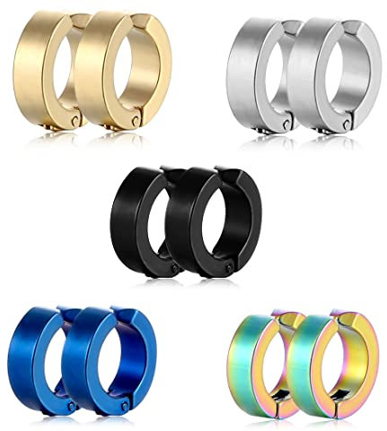 YATEICBC 10 Stück Non-Pierced Ohrringe Ohrklemmen Falsch Ohr Hoop für Herren und Damen, Edelstahl, 5 Farben