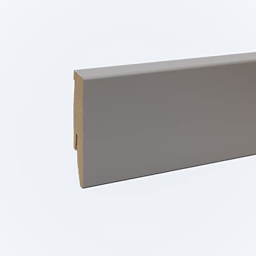 Leiste24 Plinthe décorative 60 mm, plinthe 60 mm, hauteur 60 mm, en MDF stable avec décor, longueur 2 600 mm, plinthe de sol avec passage de câbles intégré + fraisage à clip, gris sable