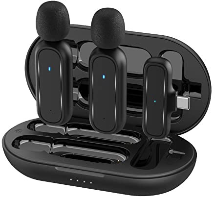Wireless Microfono Lavalier,Gimpro MC1X(C) 2.4GHz Microfono Lapel 【TYPE-C】2TX&1RX con 3 modalità Denoise e custodia di ricarica per telefono Andriod Youtube,Microfono-Wireless-Cellulare-Smartphone-USB