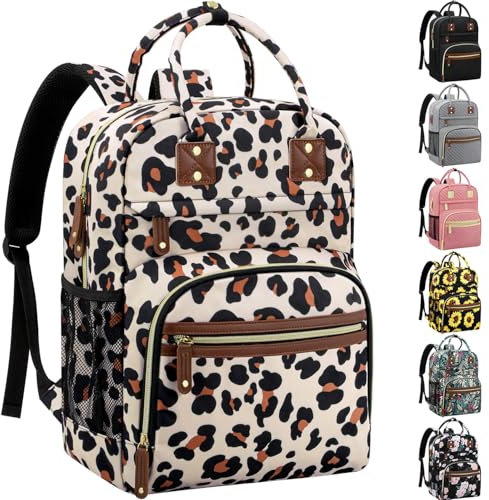 Tenot Wickeltasche, Rucksack, Tragetasche für Damen, großes Fassungsvermögen, Babytasche mit isolierten Taschen, multifunktionale Wickeltaschen, Leoparden-Print, 11.5 L x 6.0 W x 16.0 H, Standard
