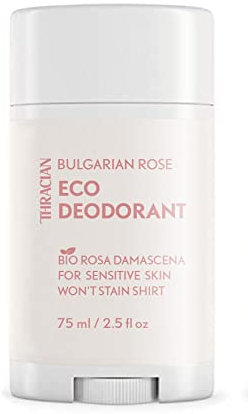 Thracian™ Bio Bulgarisches Damaszener-Rose Öko Deodorant mit Zinkoxid, für empfindliche Haut, aluminiumfrei, ohne Backpulver, alkoholfrei, ohne Duftstoffe, 75 ml